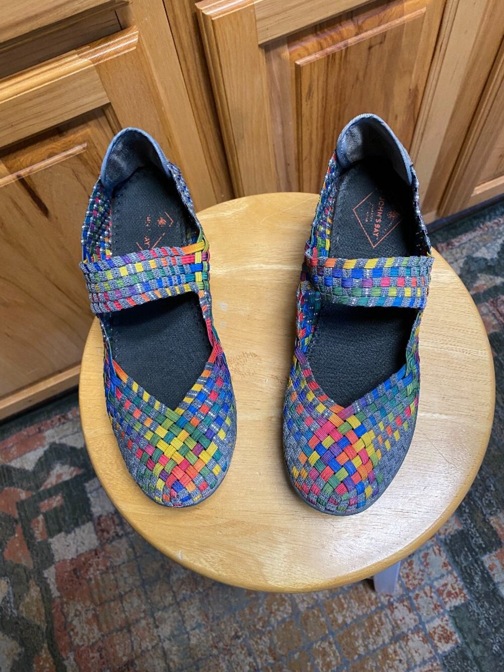 St. John's Bay multi-colored, wedge, Mary Janes, size 8.5 M